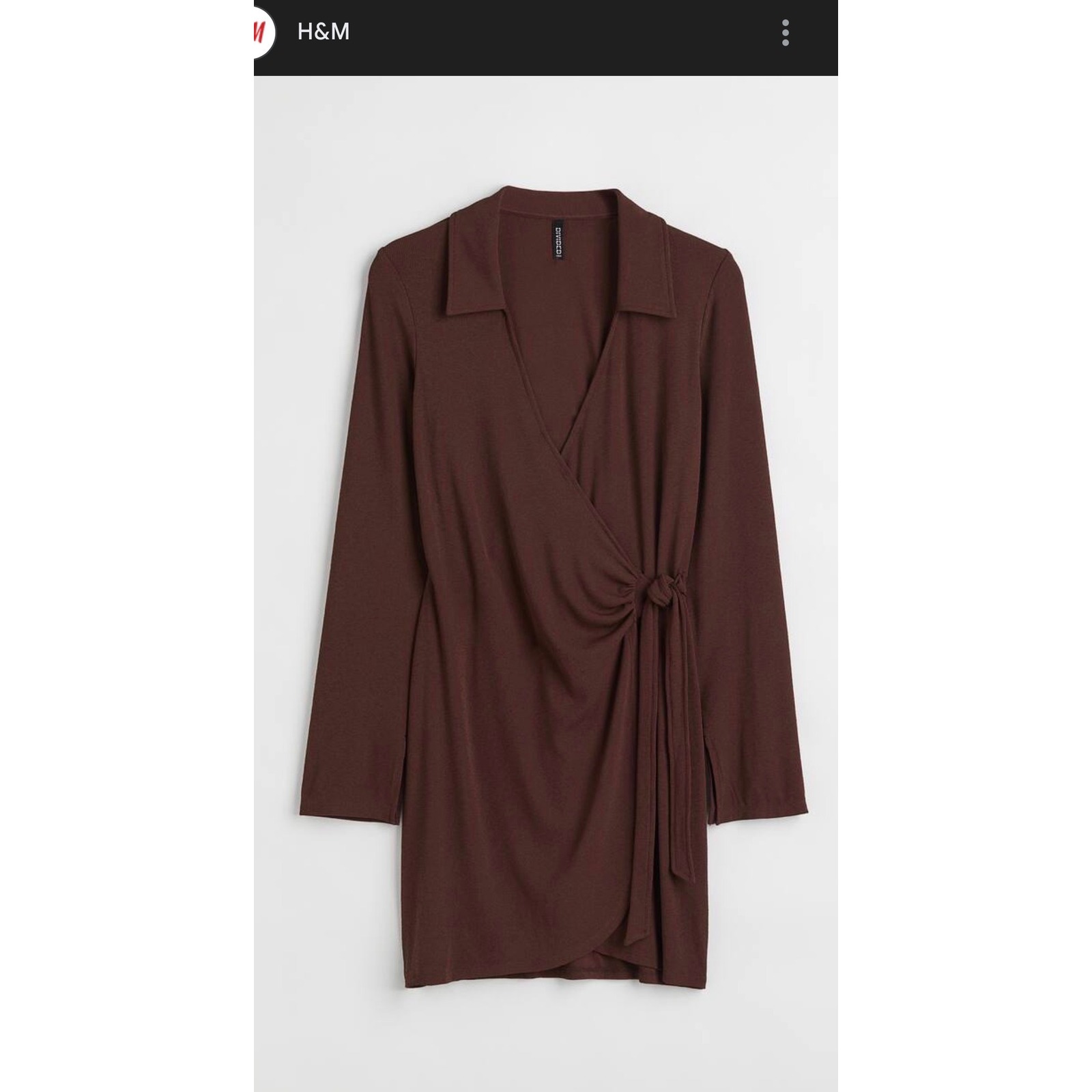 H&M Divided Ribbed Knit Wrap Mini Dress Chocolate Brown Long Sleeve Collared